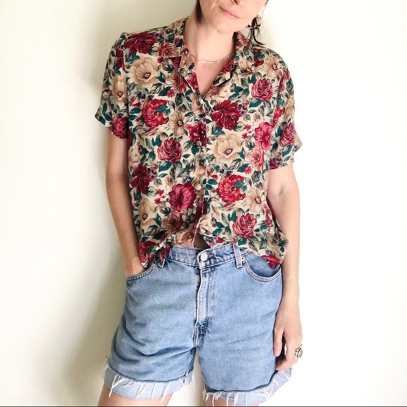 Vintage floral rayon button down - Picture 12 of 13